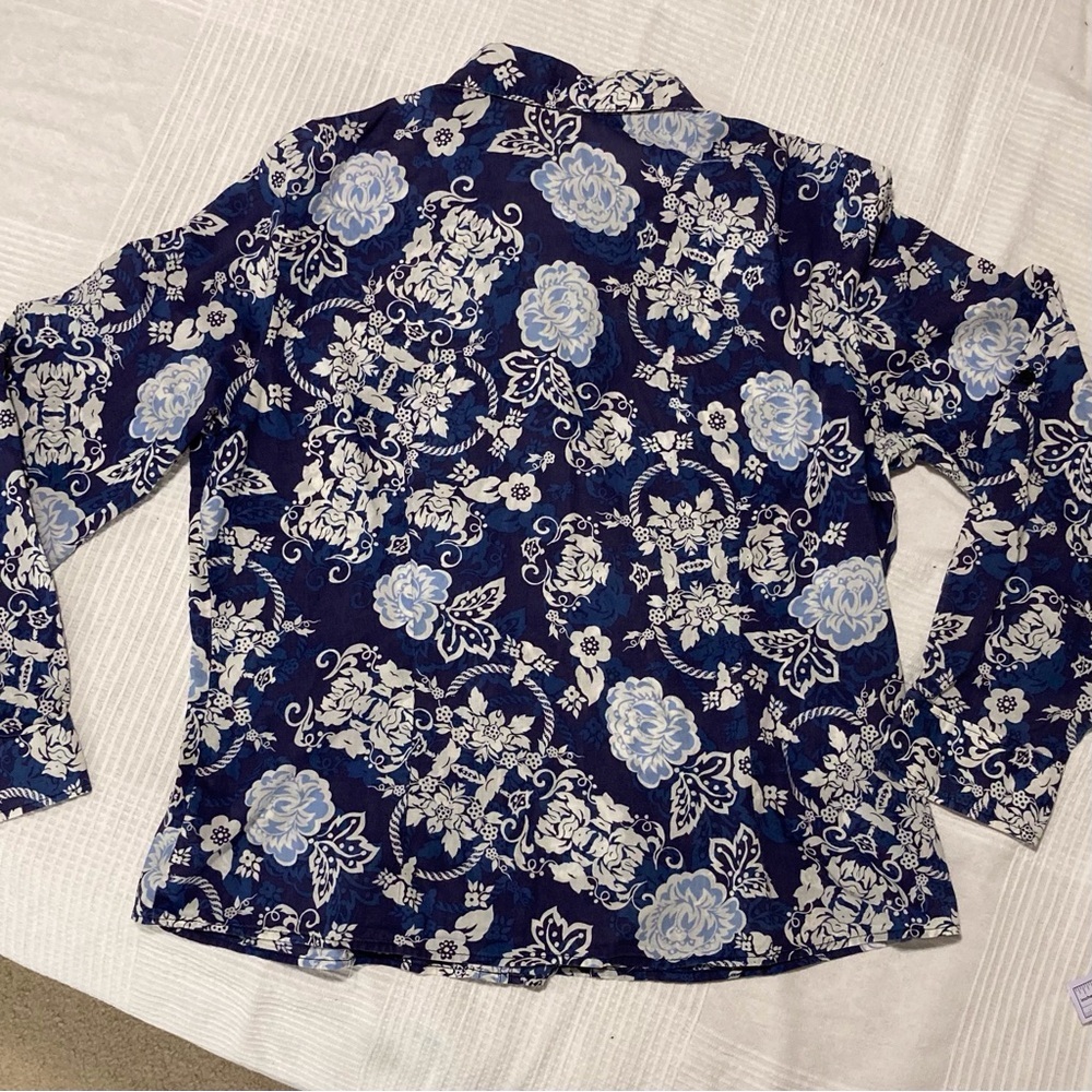 Caribbean Joe 100% Cotton Blue Floral Button Down Shirt - Picture 4 of 9